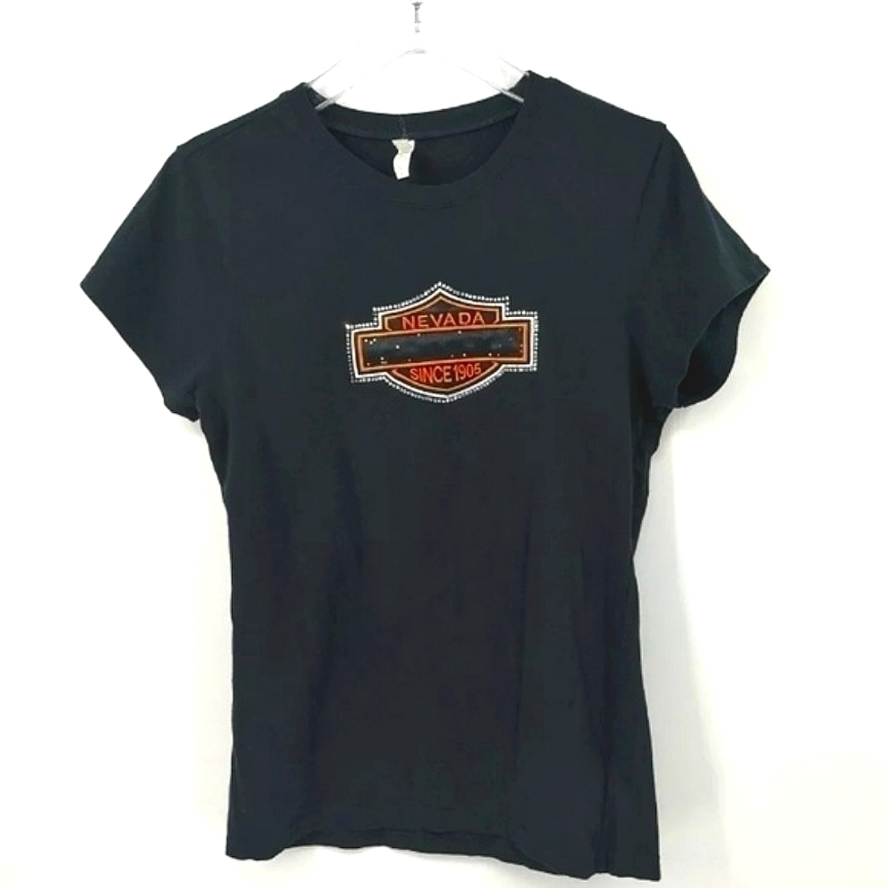 Harley Davidson Women's 1XL T-Shirt "Nevada Since 1905" Black and Orange Blouse